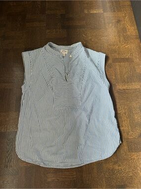 J. Crew Navy & White Sleeveless Striped Popover Blouse